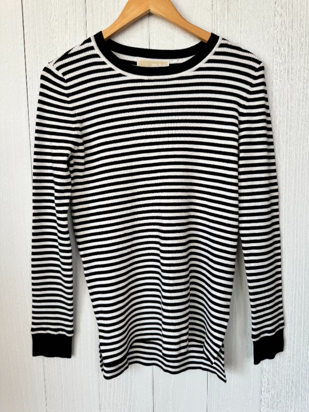MICHAEL Michael Kors Black White Striped Ribbed Knit Sweater Size M NWT